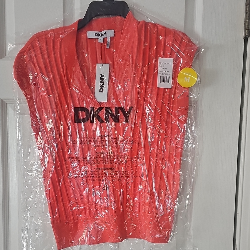 DKNY Vibrant Coral Knit Top
